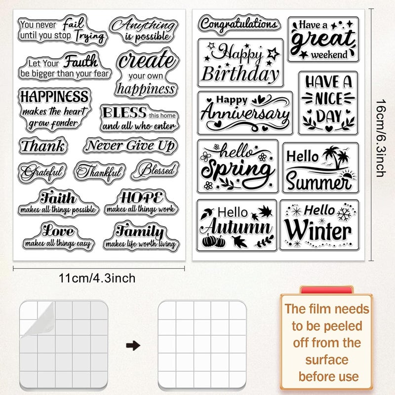 twinklemon 6 Sheets Words Clear Stamps for Christmas Card Making Includes 20 Ink Pad 6 Acrylic Stamp Block Blessing Words Silicone Stamps with Holiday Bless Happy Birthday Bible Verse Greeting - Image 3